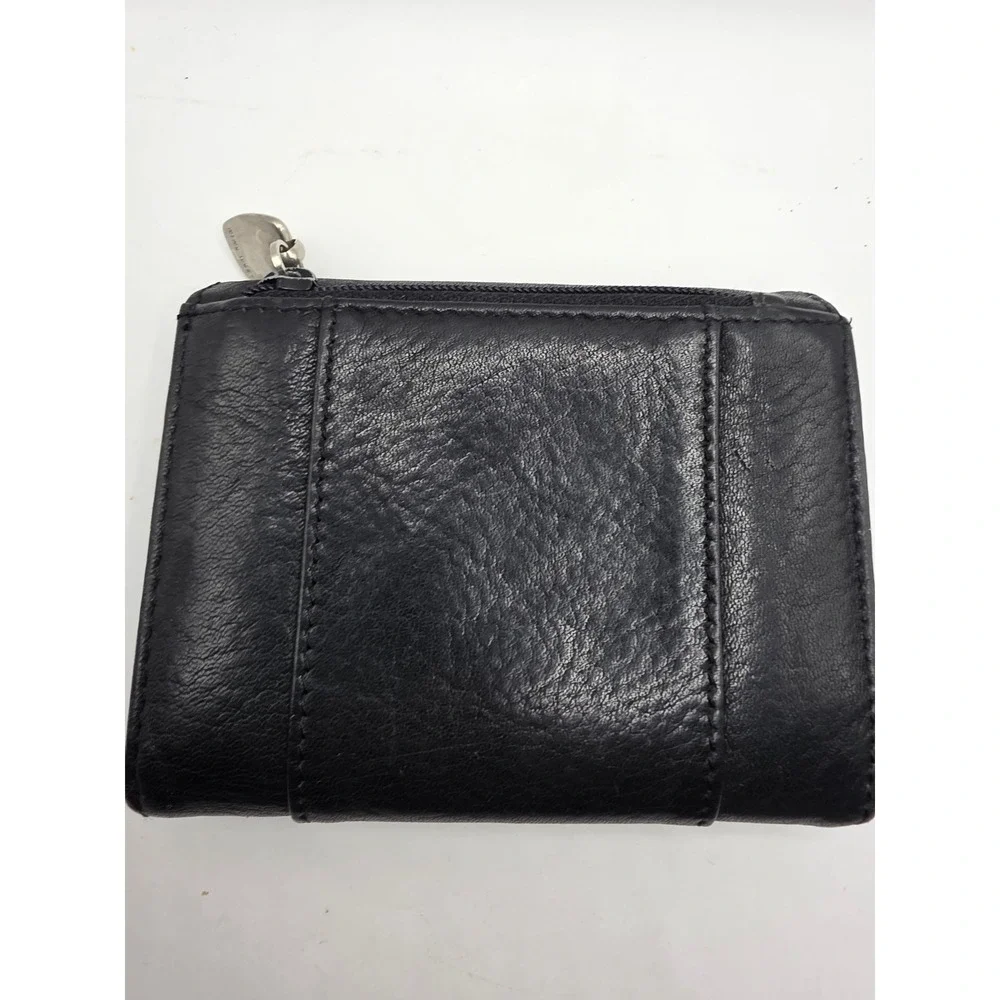 Nine West Black Faux Leather Trifold Wallet with Zip Coin Pocket and ID Window